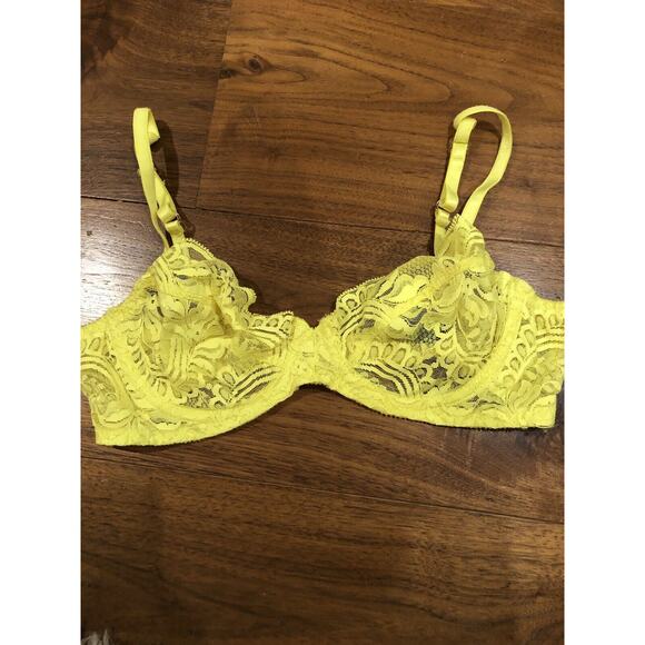 Deborah Marquit Classic Lace Demi Bra Fluorescent Yellow size 34B - Picture 1 of 7